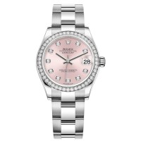 Réplica Rolex Datejust 31 em aço inoxidável e ouro branco rosa diamante mostrador moldura de diamante relógio feminino M278384RBR-0035
