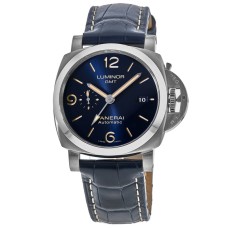 Cópia Panerai Luminor 1950 GMT Relógio Masculino com Mostrador Azul Automático PAM01033