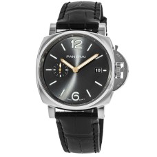 Cópia Panerai Luminor Due 42 mm mostrador cinza pulseira de couro relógio masculino PAM01250