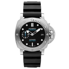 Réplica Panerai submersível com mostrador preto e pulseira de borracha relógio masculino PAM02973