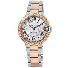 Cartier Ballon Bleu falso 33 mm ouro rosa 18kt e amp; Relógio feminino com moldura de diamante personalizado em aço W2BB0032-CD