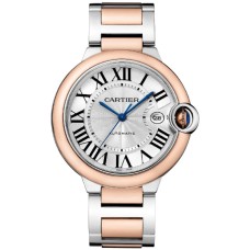 Copiar Cartier Ballon Bleu de Cartier Silver Dial 18kt Rose Gold &amp; Relógio unissex em aço W2BB0034