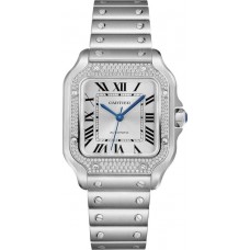 Réplica Cartier Santos De Cartier com mostrador prateado e diamante em aço feminino W4SA0005