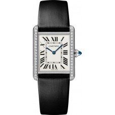 Cópia Cartier Tank Must Grande Mostrador Prateado Diamante Pulseira de Couro Relógio Feminino W4TA0017