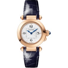 Cópia Cartier Pasha De Cartier Opaline Dial Rosa Ouro Pulseira de Couro Relógio Feminino WGPA0018