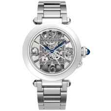 Cópia Cartier Pasha De Cartier Skeleton Dial Steel Relógio masculino WHPA0007