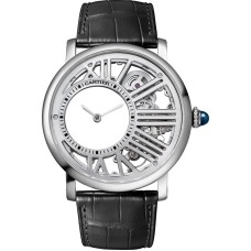 Cópia Cartier Rotonde De Cartier Skeleton Dial Palladium Leather Strap Relógio Masculino WHRO0014