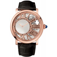 Réplica Cartier Rotonde De Cartier Skeleton Dial 18K Rose Gold Leather Strap Relógio Masculino WHRO0060