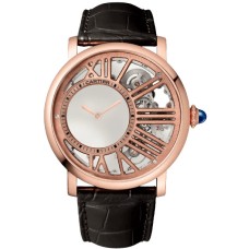 Réplica Cartier Rotonde De Cartier Skeleton Dial 18K Rose Gold Leather Strap Relógio Masculino WHRO0060