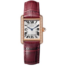 Relógio feminino falso Cartier Tank Louis com mostrador prateado e pulseira de couro com diamante WJTA0037