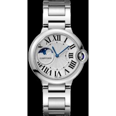 Cópia Cartier Ballon Bleu Moonphase 37mm Relógio unissex de aço com mostrador prateado WSBB0050