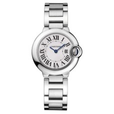 Cópia Cartier Ballon Bleu 28 mm prata opalina mostrador relógio feminino WSBB0067