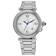 Réplica Cartier Pasha 41 mm com mostrador prateado em aço masculino WSPA0009