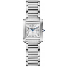 Relógio feminino falso Cartier Tank Francaise pequeno mostrador prateado WSTA0065