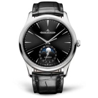 Relógio Jaeger-LeCoultre Master Ultra Thin Moon em aço inoxidável com mostrador preto, modelo 1368471