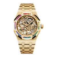 Réplica do Audemars Piguet Royal Oak 37 com dupla roda de equilíbrio vazada em ouro amarelo fosco com efeito arco-íris 15468BA.YG.1259BA.01 Réplica do Audemars Piguet Royal Oak 37 com dupla roda de equilíbrio vazada em ouro amarelo fosco com efeito arco-íris 15468BA.YG.1259BA.01