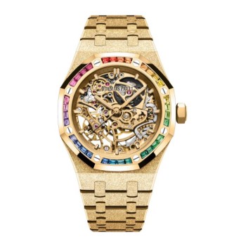 Réplica do Audemars Piguet Royal Oak 37 com dupla roda de equilíbrio vazada em ouro amarelo fosco com efeito arco-íris 15468BA.YG.1259BA.01 Réplica do Audemars Piguet Royal Oak 37 com dupla roda de equilíbrio vazada em ouro amarelo fosco com efeito arco-íris 15468BA.YG.1259BA.01