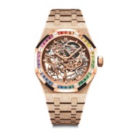 Réplica do Audemars Piguet Royal Oak 37 com dupla roda de balanço vazada, ouro rosa fosco e arco-íris 15468OR.YG.1259OR.01 Réplica do Audemars Piguet Royal Oak 37 com dupla roda de balanço vazada, ouro rosa fosco e arco-íris 15468OR.YG.1259OR.01