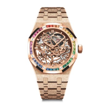 Réplica do Audemars Piguet Royal Oak 37 com dupla roda de balanço vazada, ouro rosa fosco e arco-íris 15468OR.YG.1259OR.01 Réplica do Audemars Piguet Royal Oak 37 com dupla roda de balanço vazada, ouro rosa fosco e arco-íris 15468OR.YG.1259OR.01