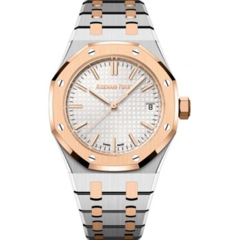 Relógio Audemars Piguet Royal Oak Automático em ouro rosa, aço e mostrador prateado, modelo 15550SR.OO.1356SR.01
