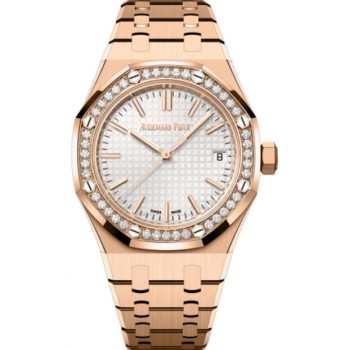 Relógio Audemars Piguet Royal Oak Automático em Ouro Rosa 37mm com Mostrador Prateado e Diamantes 15551OR.ZZ.1356OR.01