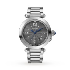 Relógio Cartier Pasha De Cartier 41 mm, Movimento Automático, Aço, Mostrador Cinza Escuro, Pulseiras Intercambiáveis em Metal e Couro WSPA0026