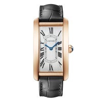Relógio Cartier Tank Americaine, Movimento Automático Grande, Pulseira de Couro em Ouro Rosa, WGTA0134