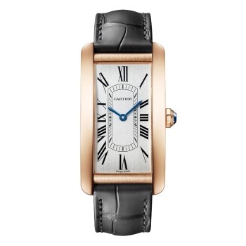 Relógio Cartier Tank Americaine, Movimento Automático Grande, Pulseira de Couro em Ouro Rosa, WGTA0134