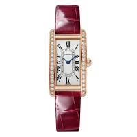Relógio Cartier Tank Americaine Pequeno com Movimento de Quartzo e Pulseira de Couro em Ouro Rosa WJTA0042