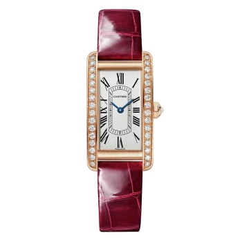 Relógio Cartier Tank Americaine Pequeno com Movimento de Quartzo e Pulseira de Couro em Ouro Rosa WJTA0042 Relógio Cartier Tank Americaine Pequeno com Movimento de Quartzo e Pulseira de Couro em Ouro Rosa WJTA0042