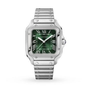 Relógio Cartier Santos de Cartier Médio Automático em Aço com Pulseira de Couro Intercambiável WSSA0061