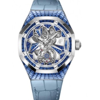 Relógio Audemars Piguet Royal Oak Concept Flying Tourbillon em ouro branco com safiras, 38,5 mm, modelo 26228BC.SS.D314CR.01