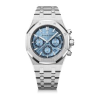 Réplica do Audemars Piguet Royal Oak Chronograph 38 em ouro branco e azul claro 26317BC.OO.1256BC.01