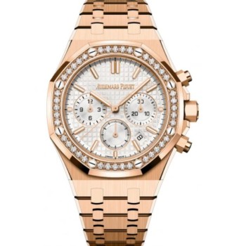 Relógio Audemars Piguet Royal Oak Cronógrafo Automático 38 mm Ouro Rosa Mostrador Prateado 26715OR.ZZ.1356OR.01