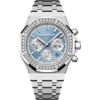 Relógio Audemars Piguet Royal Oak Cronógrafo Automático em Aço Inoxidável 38mm Azul Claro com Diamantes 26715ST.ZZ.1356ST.01