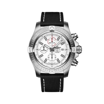 Réplica do Breitling Super Avenger Chronograph 48 Limited Edition com mostrador branco e pulseira de couro antracite, modelo masculino A133751A1A1X1