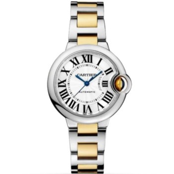 Relógio feminino Cartier Ballon Bleu automático com mostrador prateado W2BB0029