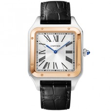 Cartier Santos Dumont XL em aço e ouro rosa 18 quilates com mostrador prateado W2SA0017