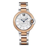 Relógio Cartier Ballon Bleu 33 mm em aço com mostrador em ouro rosa e diamantes W3BB0006 Relógio Cartier Ballon Bleu 33 mm em aço com mostrador em ouro rosa e diamantes W3BB0006