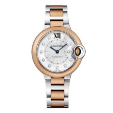 Relógio Cartier Ballon Bleu 33 mm em aço com mostrador em ouro rosa e diamantes W3BB0006 Relógio Cartier Ballon Bleu 33 mm em aço com mostrador em ouro rosa e diamantes W3BB0006