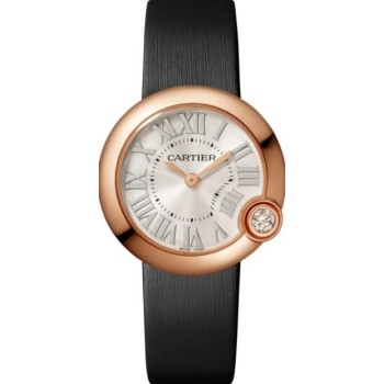 Relógio Cartier Ballon Bleu feminino com mostrador prateado, pulseira de couro e ouro rosa 18K (WGBL0008). Relógio Cartier Ballon Bleu feminino com mostrador prateado, pulseira de couro e ouro rosa 18K (WGBL0008).