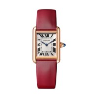 Relógio Cartier Tank Louis Pequeno em Couro Dourado Rosé WGTA0061