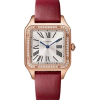 Relógio feminino Cartier Santos Dumont Large Quartz em ouro rosa com diamantes WJSA0018