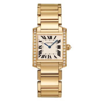 Relógio feminino Cartier Tank Française tamanho médio em ouro amarelo 18 quilates com diamantes WJTA0025