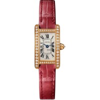 Réplica em miniatura do Cartier Tank Americaine, modelo feminino em ouro rosa 18k e diamantes WJTA0026 Réplica em miniatura do Cartier Tank Americaine, modelo feminino em ouro rosa 18k e diamantes WJTA0026