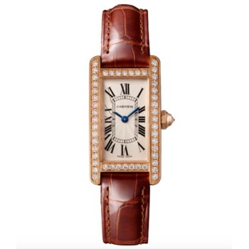 Réplica do Cartier Tank Americaine Modelo Pequeno em Ouro Rosa 18K e Diamantes Feminino WJTA0028