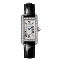 Réplica do Cartier Tank Americaine, pequenos diamantes, ouro branco, Modelo WJTA0029 Réplica do Cartier Tank Americaine, pequenos diamantes, ouro branco, Modelo WJTA0029