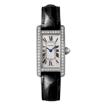 Réplica do Cartier Tank Americaine, pequenos diamantes, ouro branco, Modelo WJTA0029 Réplica do Cartier Tank Americaine, pequenos diamantes, ouro branco, Modelo WJTA0029