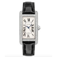 Réplica do Cartier Tank Americaine, modelo médio, em ouro branco 18 quilates e diamantes, para mulheres WJTA0031