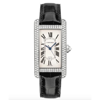 Réplica do Cartier Tank Americaine, modelo médio, em ouro branco 18 quilates e diamantes, para mulheres WJTA0031 Réplica do Cartier Tank Americaine, modelo médio, em ouro branco 18 quilates e diamantes, para mulheres WJTA0031